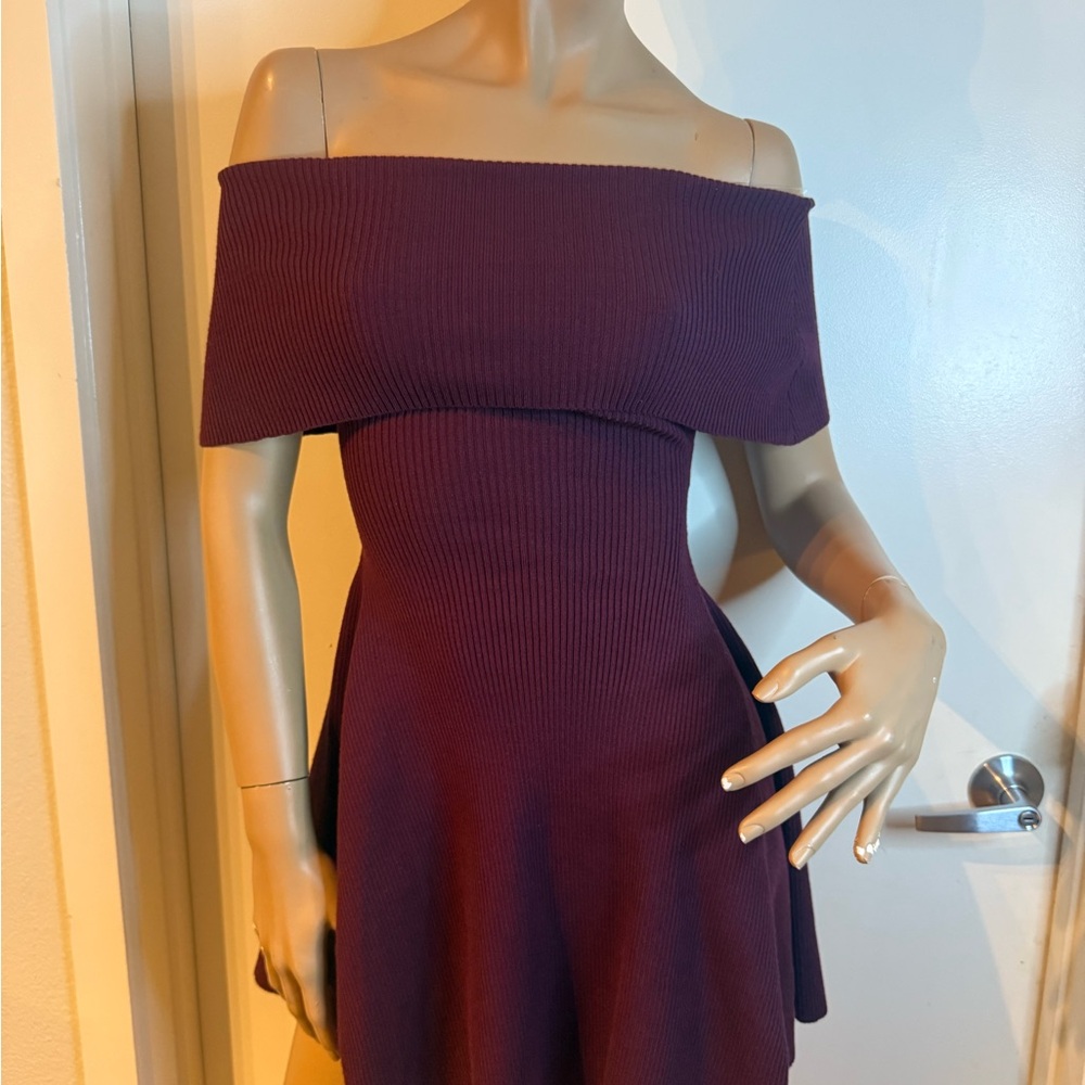 Windsor plum Off-Shoulder Knit Skater Dress  • NWT
